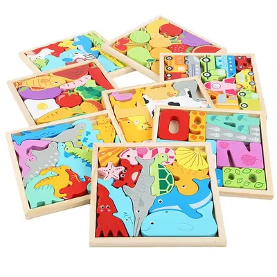 Wooden Educational 3D Puzzle for Children with Animals, Numbers and Letters - 5