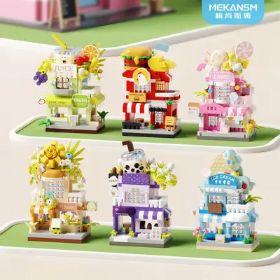Compatible with LEGO-style double-layer street scene vending cart building blocks, children's student toys, Christmas gift, high-assembly, wholesale and dropshipping