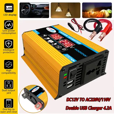 300W İnvertör 12V-220V/110V, Araç ve Ev Kullanımı, Çift USB ve Ekranlı Taşınabilir - 3