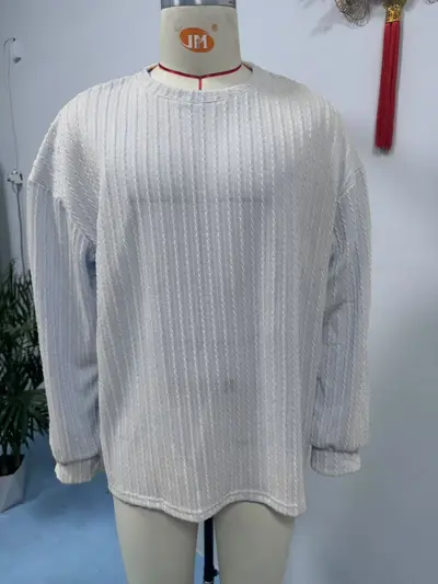 Herren-Freizeit-Langarmshirt, einfarbig, Jacquard-Muster - 7