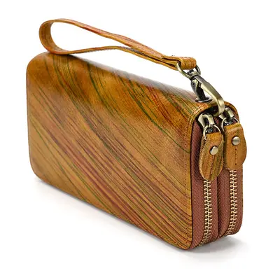 Men's Crazy Horse Leather Long Wallet with Zipper, Double-Layer Cowhide - 12