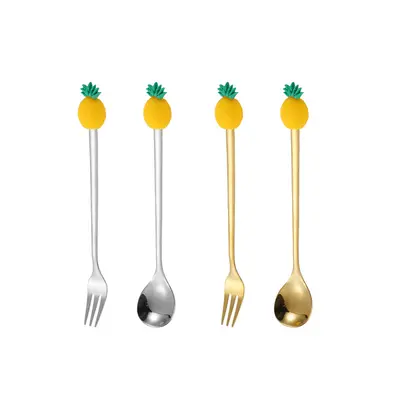 Stainless Steel Cartoon Fruit Spoon and Fork Set for Kids - 7