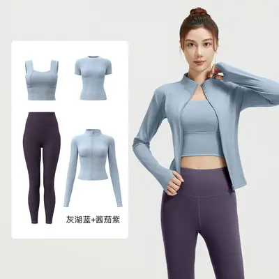 Damen-Yoga-Set 4-teilig: Strickjacke, Sport-BH, T-Shirt und Yogahose - 8
