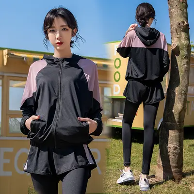 Damen-Yoga-Kapuzenshirt langarm, Colour-Block, Polyester