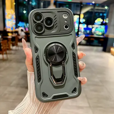 iPhone 17 Pro Max hassas delikli dönebilen yüzük standlı kılıf, şok korumalı - 12