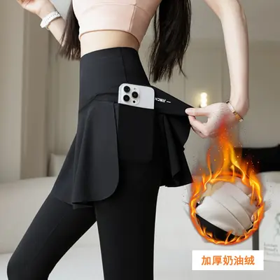 Women's Plus Size Yoga Shorts with Pockets, Fake Two-Piece 3/4 Length - 11
