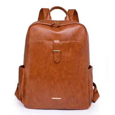 Women's Backpack, Soft PU Leather, Solid Color, Large Capacity - 7