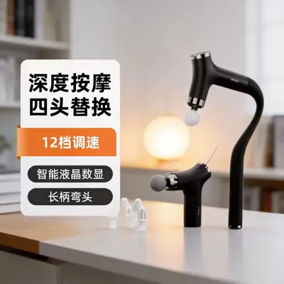 跨境爆款长柄弯头筋膜枪可拆卸手持家用多功能肌肉放松按摩器 - 2