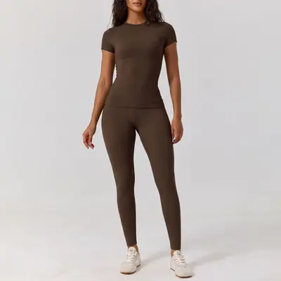 Kadın Yoga Kıyafeti İki Parça Set, Çıplak His, Bahar Yaz Spor - 13
