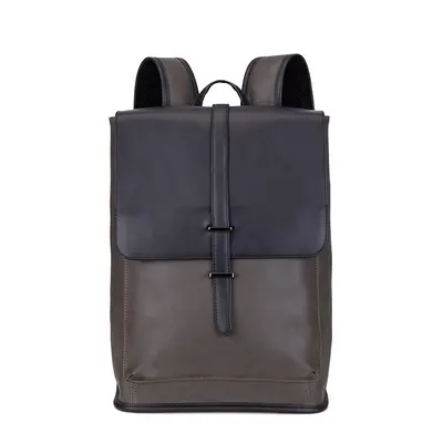 Korean Style Men's Leather Backpack with Laptop Compartment, Retro Design - 7