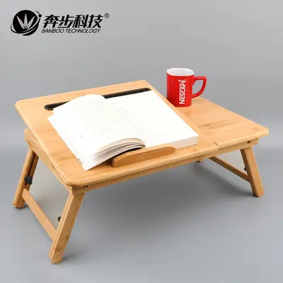 Bamboo Foldable Bed Table, Height-Adjustable Laptop Desk