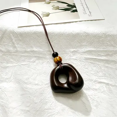 Vintage brown pendant necklace, long sweater chain women's - 2
