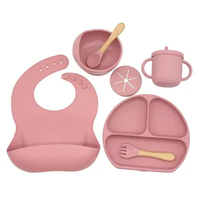 Silicone dinner plate baby bib baby bowl tableware set placemat spoon fork anti-drop snack cup set cross-border ready stock
