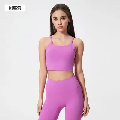 Women's Yoga Tank Top with Chest Pads, Thin Straps, Open Back, C5238 - 11