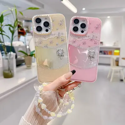 iPhone 16 Pro Max phone case, soft, transparent, diamond pattern