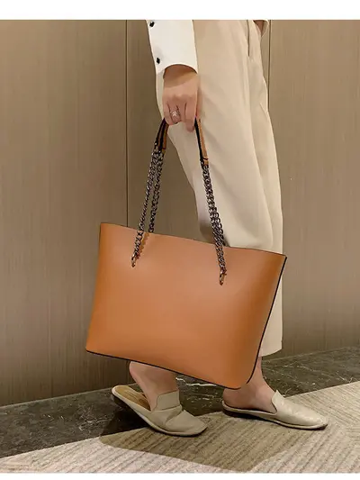 Large Capacity Women's Chain Tote Bag, Korean Style Single Shoulder Bag - 4