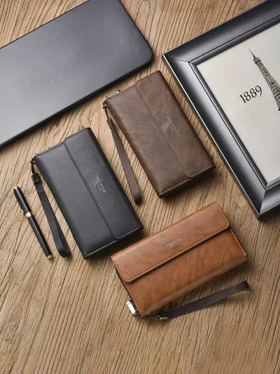 Men's Long Wallet, PU Leather, Multi-Card Slots, Phone Compartment - 3