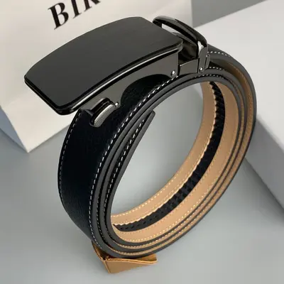 Men's leather belt automatic buckle lychee texture scratch-resistant