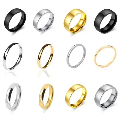 Cross-border popular accessories 2 3 4 6 8MM titanium steel plain ring shiny ring stainless steel inner and outer curved ring - 1