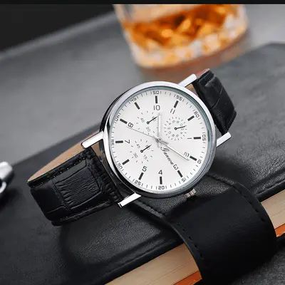 Luxuriös aussehende Nischenquarzuhren für Herren vom Hersteller, Herrendekorative Uhren im Großhandel, schlichte Herrenuhr mit Lederarmband. - 13