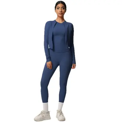 Yeni bulut algınlığı açık hava sporları sıkı yoga giyim seti, çıplak spor giyim, yüksek belli zayıflama yoga giyim üç parçalı set