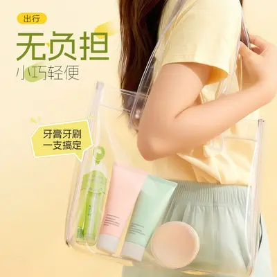Portable toothbrush and toothpaste travel set, foldable