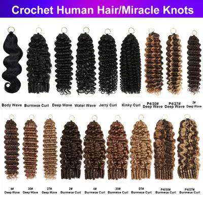 Echthaar-Häkelflechtextensions, Klavierfarbe, Miracle Knots