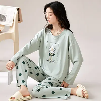 Women's 100% Cotton Pajama Set for Autumn and Winter