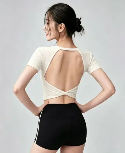 Yoga Top with Built-in Bra Pads, Short Sleeve Pilates T-Shirt - 7