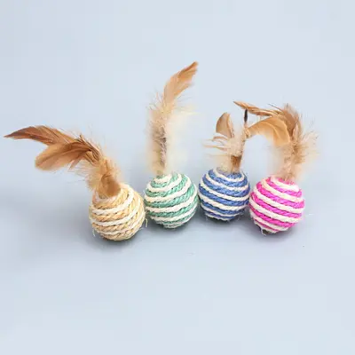 Feather Sisal Cat Toy Ball with Rope and Paper Balls for Self-Play - 7