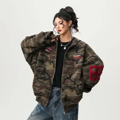 American Streetwear Camouflage Cardigan Hoodie Unisex Couples Spring Vintage Trendy Oversized Casual Hooded Sweatshirt - 7