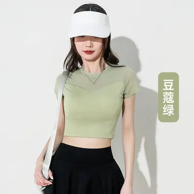 Women's Mesh Pilates Training Short Sleeve Fitted Sports Top, Summer - 9