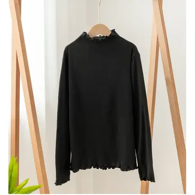 Women's Autumn Winter Base Shirt, Ruffled, Half Turtleneck