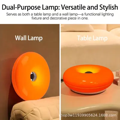 Vintage Donut Table Lamp, Touch LED Orange Bedside Light
