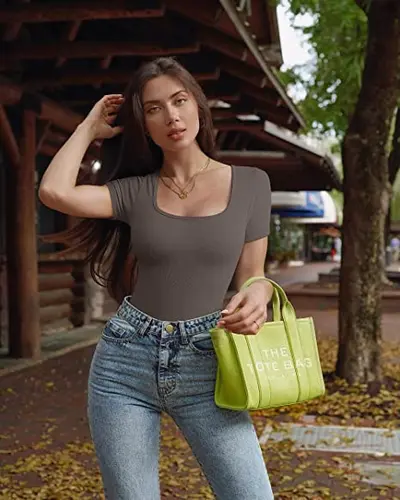 Kadın Kare Yaka Kısa Kollu Fitilli Dar Tulum, Yaz Modeli - 9