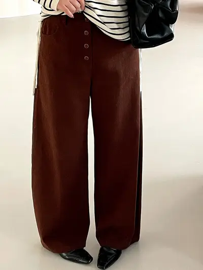 Plus Size Women's High Waist Wide Leg Pants, NK1620 - 3