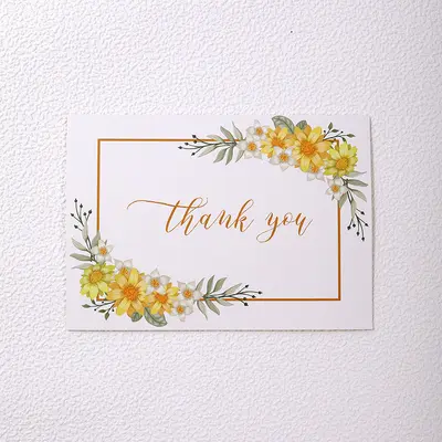 Foldable Thank You Greeting Card with Flowers, Kraft Paper, White Envelope and Seal - 11