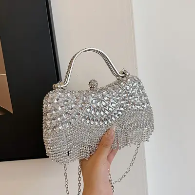 Rhinestone Tassel Evening Bag, Women's Party Shoulder Bag - 3