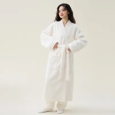 Mercan kadife kalın çift pijama takımı, bornoz - 7