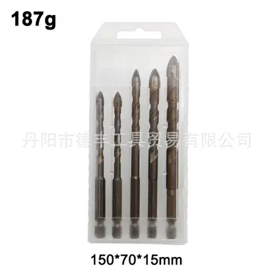 5-Piece Brown Tile Drill Bit Set, Hex Shank, Cross-Hole Glass Drill - 9