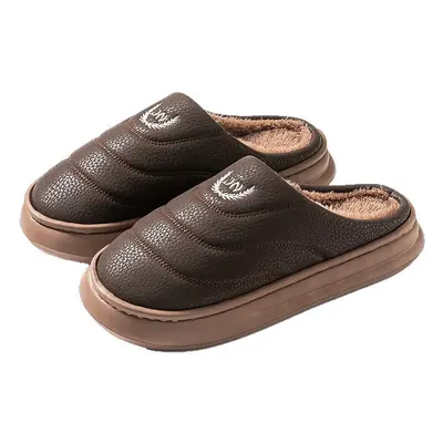 Men's Size 50 Plush Cotton Slippers, Warm Indoor House Slippers
