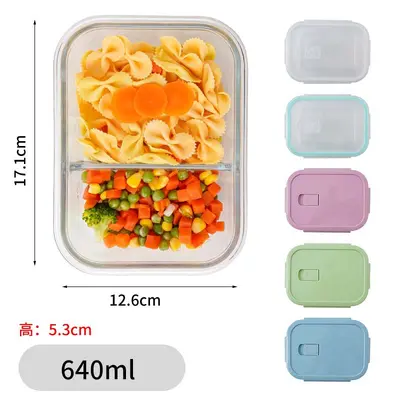 Glas-Lunchbox, Glasschüssel, transparente mikrowellengeeignete rechteckige Gemüsebehälter, hitzebeständige Lunchbox, runde Lunchbox für den Hausgebrauch - 11