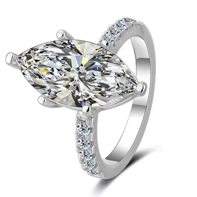 S925 Sterling Silver Crown Marquise Ring, Full Moissanite Women's Couple Ring - 9