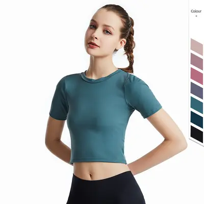 Short sleeve yoga top, sports fitness, backless
