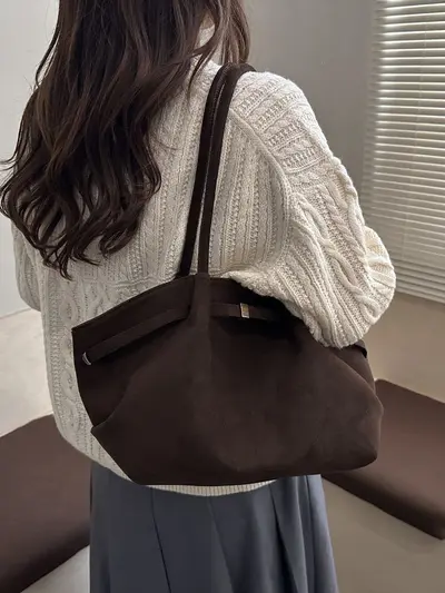 Light Luxury Women's Suede Tote Bag, Single-Shoulder Crossbody - 5