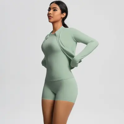 Yoga Three-Piece Set, Nude-Feel Brushed Fabric, Solid Color