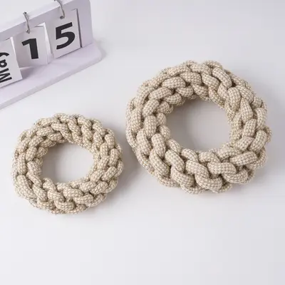 Indestructible Dog Chew Toy Hemp Rope Ring Teeth Cleaning - 3