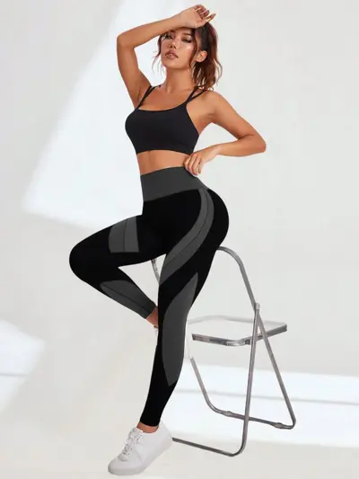 Seamless yüksek bel yoga pantolonu, siyah çizgili