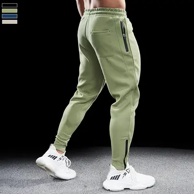 Sonbahar ve kış erkek pamuklu spor spor rahat nefes alabilen koşu antrenman pantolonu fermuarlı slim fit gündelik joggers