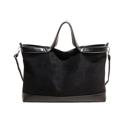 Large-Capacity Suede-Look Tote Bag with Single Shoulder Strap for Commuting